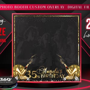 Black Gold Man&#39;s Birthday, 360 Video Booth Overlay, Processing 24hrs, Elegantb Birthday  Photo Booth Template,Black Photo Booth Overlay,