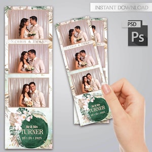 Plantilla de fotomatón de boda bohemia (Photoshop PSD, 2 x 6 pulgadas), archivo editable, diseño elegante para novios, descarga instantánea
