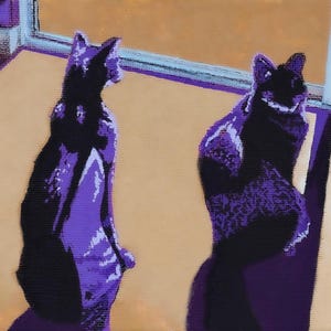 Original Acrylic Painting: &quot;Basking in Beige&quot; (Graphic Cats in Sunlight)