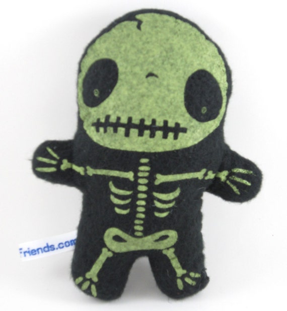 Items similar to Mr. Bones Skeleton Skull Plush Black and Lime Toy