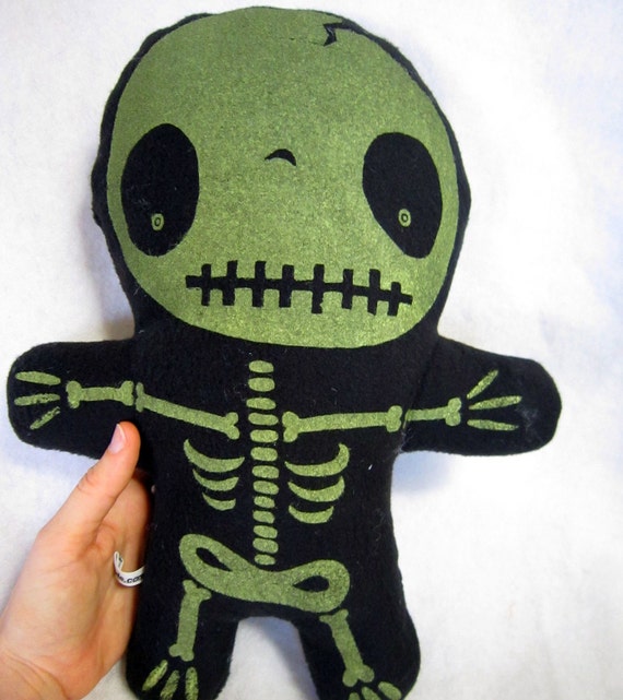 Items similar to Mr. Bones Large Plush Skeleton Doll Toy Black and Lime Green on Etsy