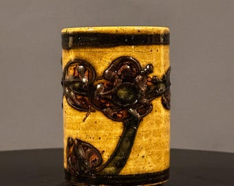 Vintage Japanese Embossed and Hand-Painted Soup Cup - 1977 Kobayashi Ichiro Artwork - Collectible Ceramic