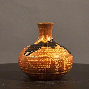 Vintage Japanese Shino Ware Vase, Kamakura Period Drip Glaze Pottery, Rustic Miniature Flower Vase