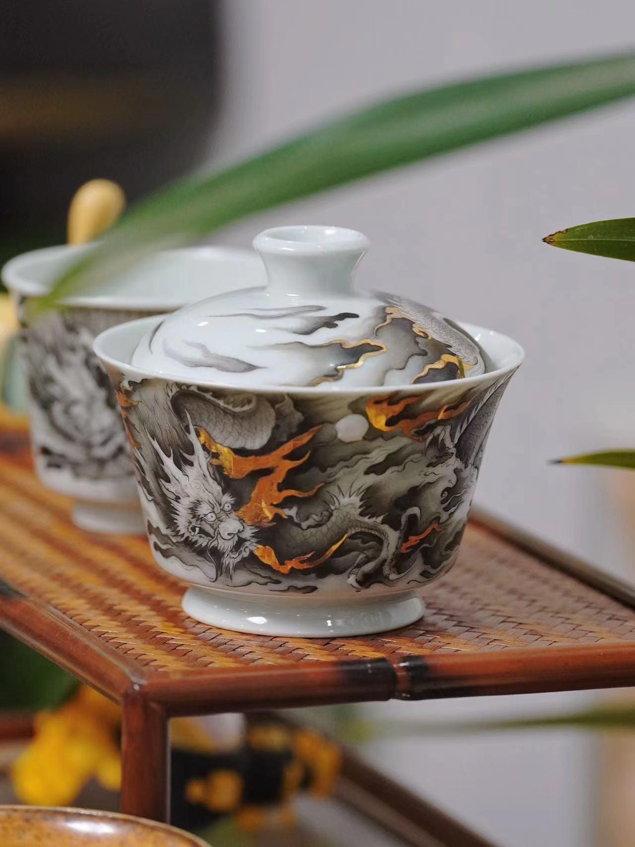 Hand-painted Dragon Gaiwan Tea Cup, Chinese Porcelain Tea Bowl