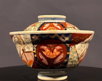 九谷焼　大聖寺伊万里　色絵草花山水鶴文深鉢　江戸時代中期から後期頃 江戸時代 九谷大聖寺伊万里深鉢 – 多色花鶴・山水文、日本の