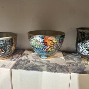 Hand-Painted Suzaku Ceramic Tea Cup, Wood-Fired Porcelain, Artisan Ceramics from Jingdezhen