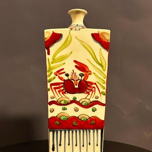 Antique Kutani Square Vase – Hand Painted Edo Porcelain with Crab & Floral Motif, Japanese Kutani Ware Home Decor Art Pottery