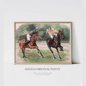 Original Art. Polo Showdown! 24*30in. Watercolor painting. Unique art collection. Hand painted. Horses. Decorate. Quick shipping with frame