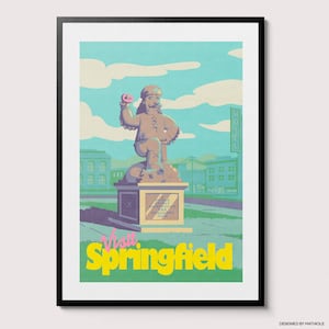 Visit Springfield Poster - Simpsons Art, Animation Lover Great Gift, Retro Vintage Illustration, Cartoon
