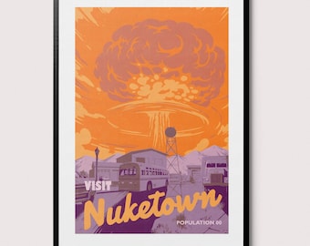 Visit Nuketown Poster - Retro Illustration - Gamer Geek Gift - Multiplayer Shooter - COD players - 2010s