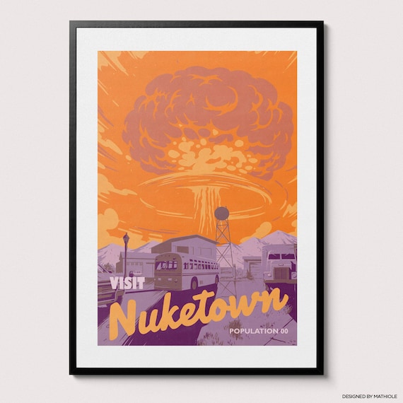 Visit Nuketown Poster - Retro Illustration - Gamer Geek Gift