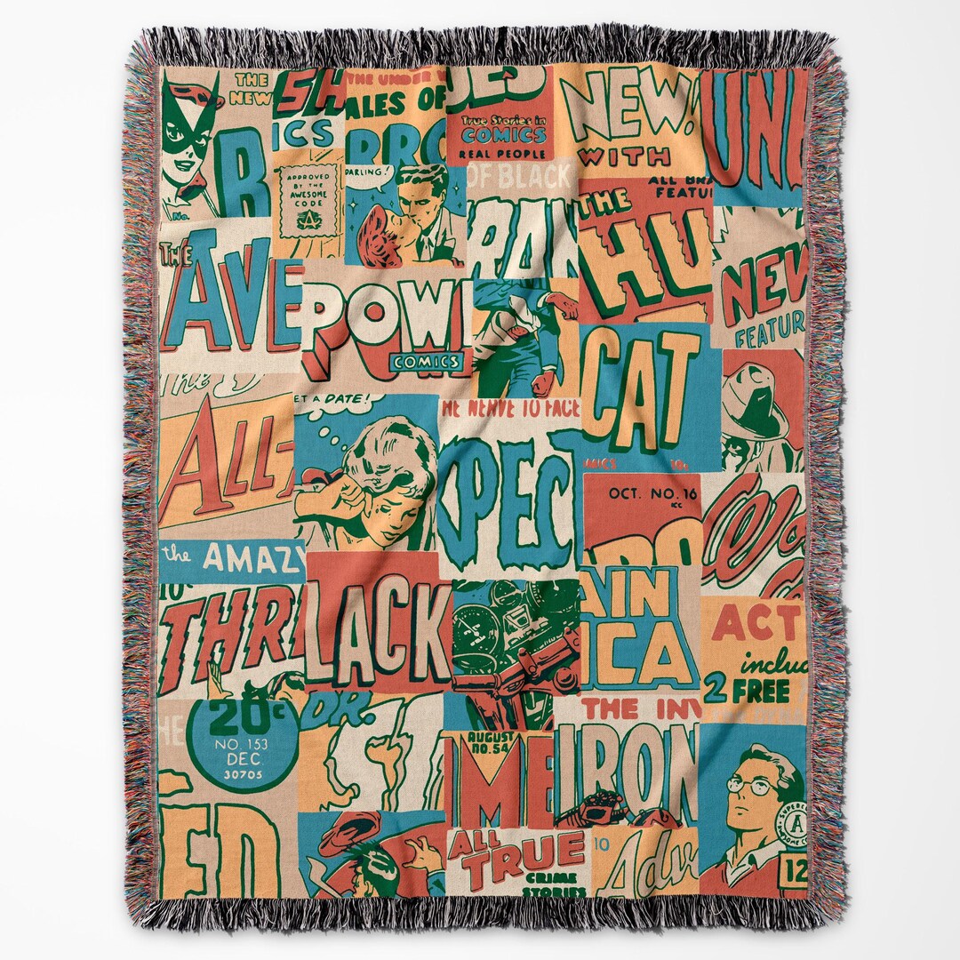 Comix Woven Blanket - Alphabet Comic Collage Woven Throw Blanket ...