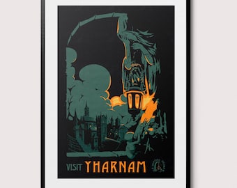 Visit YHARNAM Poster - Vintage Retro Art Print, Gothic Illustration, Best Gamer Gift, Gothic Video Game