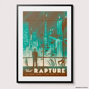 Visit Rapture-affisch - Vintage Retro Illustration Konsttryck, 2000-talsnostalgi, Bästa Gamerpresent, PC Gamer