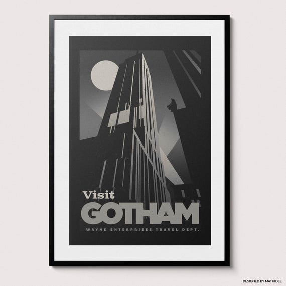 Visit Gotham Poster - Batman Gotham Print, Dark Knight Art, Bruce Wayne, DC Universe, Gotham City Travel Print, Digital Prints