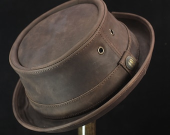 Classic Leather Pork Pie Hat PPH-62 - Vintage Style Accessory