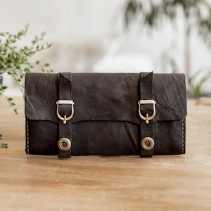 Portefeuille en cuir marron fait main, long portefeuille vintage rustique avec poche pour monnaie à fermeture éclair, emplacements pour cartes, cadeau d'anniversaire unique pour lui ou elle
