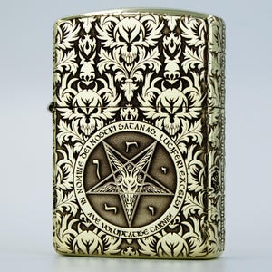 Zippo Armor petrol lighter with Baphomet engraving