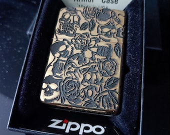 Zippo lighter with individual engraving skulls and roses