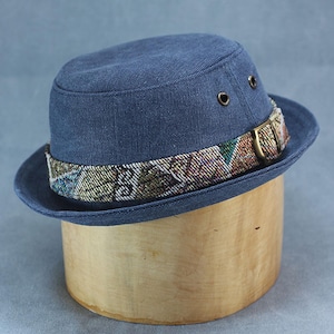 Summer blue cotton pork pie hat PPH-22
