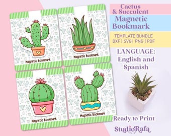 Cactus & Succulent Magnetic Bookmarks – DIY Printable Template – SVG, DXF, png for Cricut and Silhouette