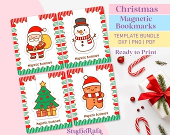 Christmas Magnetic Bookmarks – Printable Book Lover Gifts | Holiday Reading Accessories | Print & Cut Cricut Files – PNG, PDF, DXF