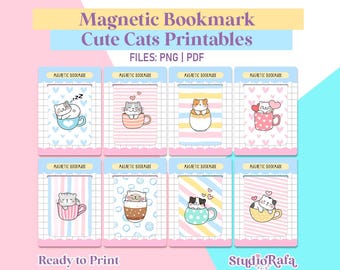 Cute Cats Magnetic Bookmark Template Bundle - Diy Printable Templates, Cool Printable Literary Bookmarks, Book Club Gifts