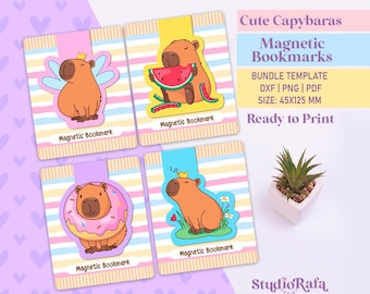 Cute Capybara Magnetic Bookmark Template Bundle - Diy Printable Templates, Printable Digital Download, PNG, PDF, DXF