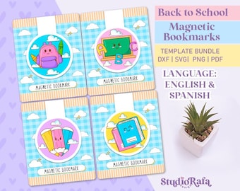 Back to School Magnetic Bookmark in English and Spanish - Diy Printable Templates, SVG, DXF, Pdf, Png