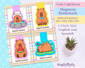 Cute Capybara Magnetic Bookmark Template Bundle - Diy Printable Templates - SVG, DXF, PDF and Png for Cricut - Silhouette