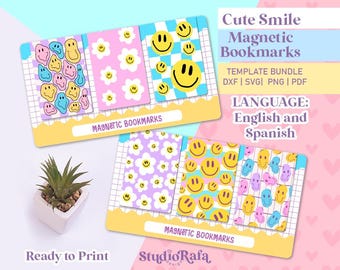 Cute Smile Magnetic Bookmark Bundle | Printable Digital Download | SVG DXF - Png - Pdf Files | Cricut and Silhouette Bookmarks
