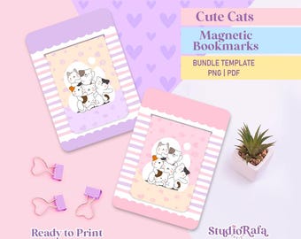 Süße Katzen Magnetisches Lesezeichen - Diy Druckbare Vorlagen, druckbarer digitaler Download, PNG, PDF