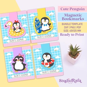 Può includere: Quattro segnalibri magnetici con simpatici disegni di pinguini. Ogni segnalibro presenta una diversa illustrazione di pinguino: uno su un galleggiante a forma di fenicottero, uno con una tavola da surf, uno con gli occhiali da sole e uno con un salvagente. I segnalibri misurano 4,5x12,5 cm.