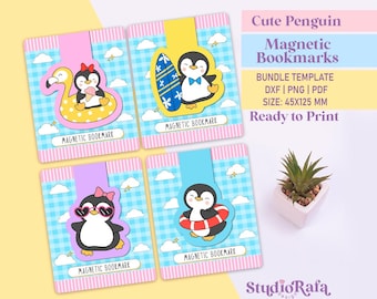 Cute Penguin Magnetic Bookmark Template Bundle - Diy Printable Templates, Printable Digital Download, PNG, PDF, DXF