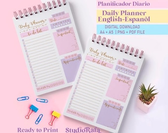 Printable Daily Planner PDF – Mystic Planner + Bilingual English/Spanish, Cute Digital Organizer