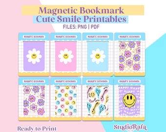 Cute Smile Magnetic Bookmark Template Bundle - Diy Printable Templates, Cool Printable Literary Bookmarks, Book Club Gifts
