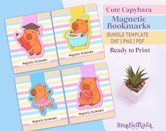 Cute Capybara Magnetic Bookmark Template Bundle - Diy Printable Templates, Printable Digital Download, PNG, PDF, DXF