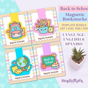 Back to School  Magnetic Bookmark  in English and Spanish, Template Bundle - Diy Printable Templates, SVG, DXF, Pdf, Png
