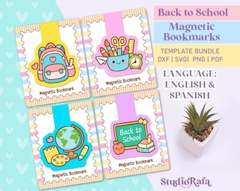 Back to School Magnetic Bookmark in English and Spanish, Template Bundle - Diy Printable Templates, SVG, DXF, Pdf, Png