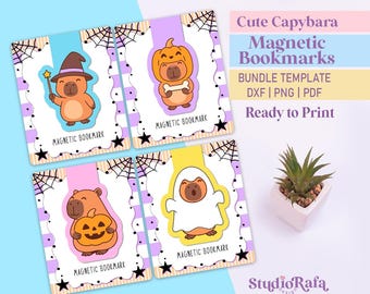 Cute Capybara Halloween Magnetic Bookmark Template Bundle - Diy Printable Templates, Printable Digital DXF, PDF, PNG