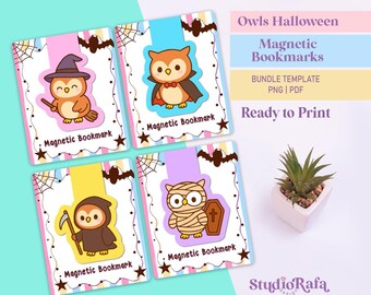Owls Halloween Magnetic Bookmark Template Bundle - Diy Printable Templates, Printable Digital Download, PNG, PDF, DXF