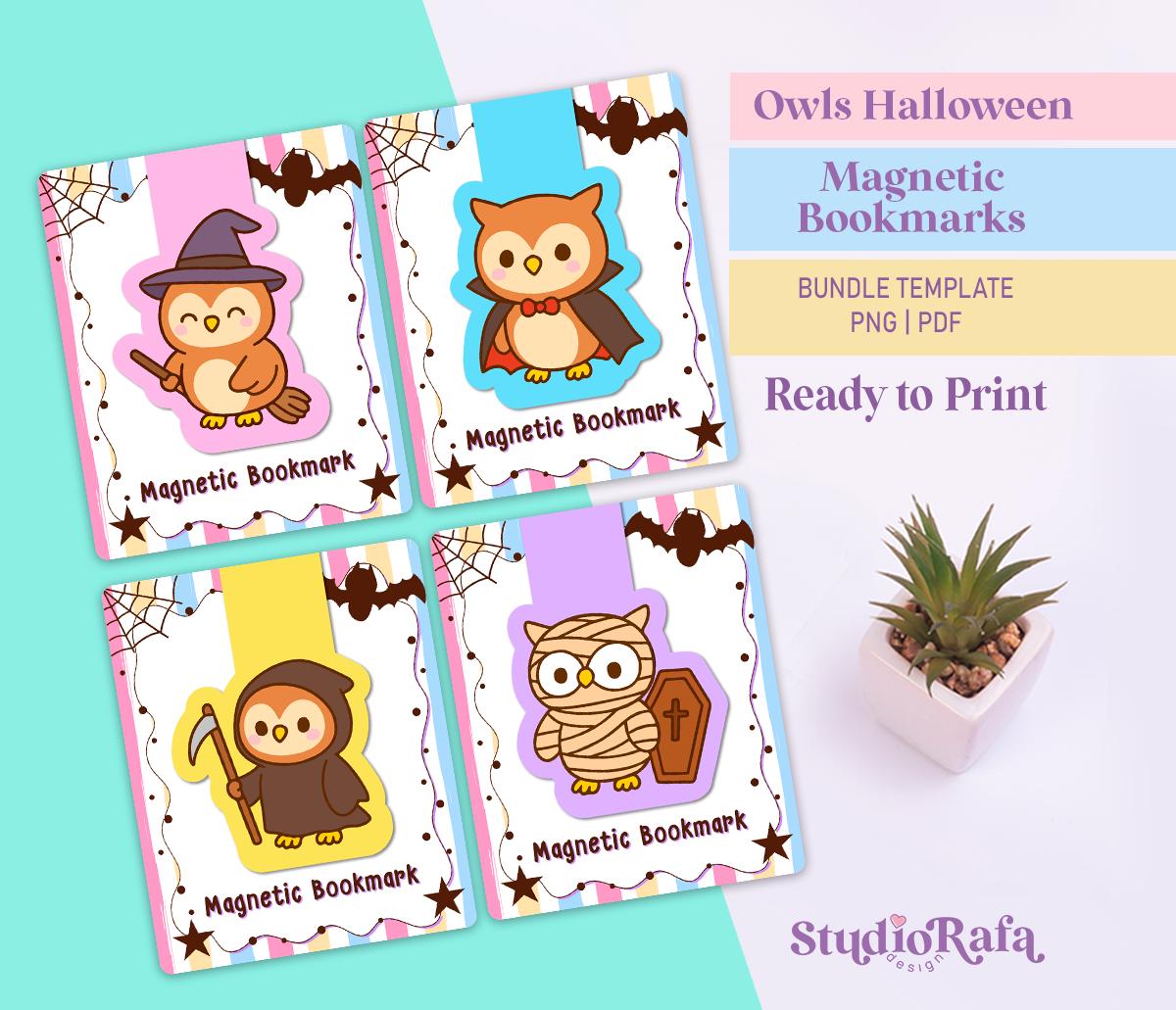 Owls Halloween Magnetic Bookmark Template Bundle - Diy Printable Templates, Printable Digital Downlo