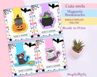 Cats Halloween Magnetic Bookmark Template Bundle - Diy Printable Templates, Printable Digital Download, for Cricut, PNG, PDF, DXF