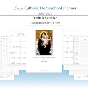 Simple Catholic Homeschool Planner | 2025-2026 Academic Calendar | Novus Ordo | Digital Download | 13 Months, July to July