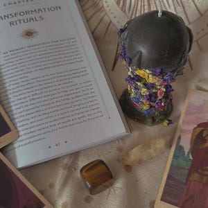 Magical Handmade Beeswax Candle – Ritual Candle with Herbal Flowers | Spell Candle | Witchcraft Altar Decor | Intense Herbal Scent