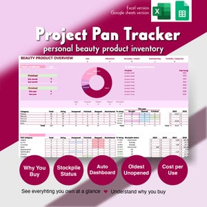 Project Pan Tracker | Beauty Inventory Spreadsheet (Excel, Google Sheets