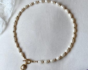 Freshwater Pearl Toggle Necklace | Gold-Filled Pearl Necklace | Bridal Pearl Jewelry
