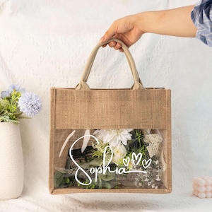 Personalized Bridesmaid Gift Bag with Name, Custom Burlap Gift Bag, Monogram Tote Bag, Bachelorette Party Bag, Bridesmaid Gift, Beach Bag