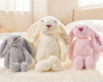 Personalized Bunny Plush with Name, Custom Embroidered Rabbit Toy, Baby Shower Gift, Easter Bunny Gift, Newborn Keepsake, Kids Birthday Gift