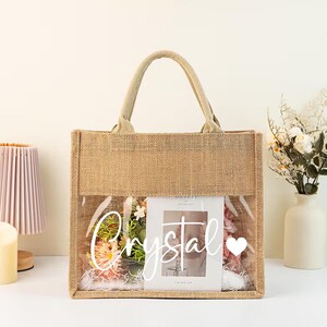 Custom Bridesmaid Gift Bag with Name – Personalized Burlap Tote, Monogram Beach Bag, Bachelorette Party Favor, Wedding Gift
